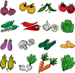 Fruits and vegetables line icons collection.  icon set in a flat design. Thin outline icons pack. Vector illustration