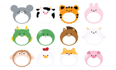 Cute Chinese zodiac animals head frame clipart