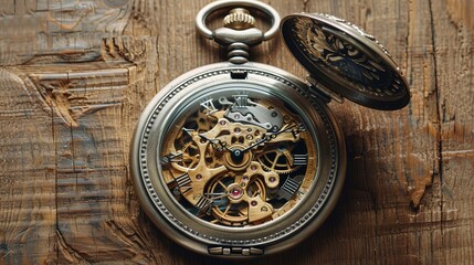 Vintage Pocket Watch on Wooden Surface