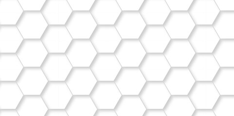 Fototapeta premium Vector abstract hexagonal futuristic geometric backdrop White 3d embossed creative hexagon, honeycomb white hexagon concept design abstract technology background, or wallpaper.