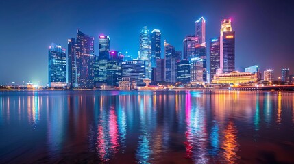 Fototapeta premium Modern skyline backdrop with a bustling riverfront prospect, lively and contemporary urban environment