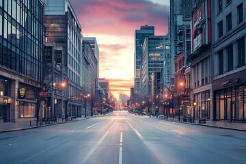 Fototapeta premium Empty City Street at Sunrise