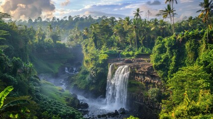 Magnificent Waterfall in Lush Jungle