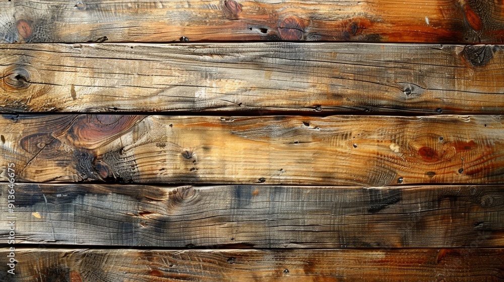 Poster textured wooden planks displaying natural patterns and rich tones in a rustic setting