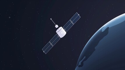Naklejka premium A satellite circling the Earth, 2D vector art, minimalist style, uncomplicated shapes, clean and simple