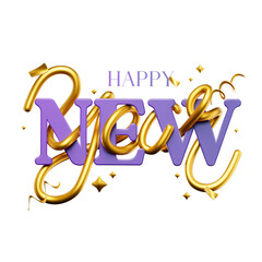 purple happy new year 3d illustration