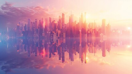 Fototapeta premium Futuristic city horizon, scifi element, 3D render, neon colors, isolated on white background