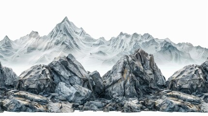 Obraz premium Rocky mountain horizon, landscape element, digital painting, rugged textures, isolated on white background