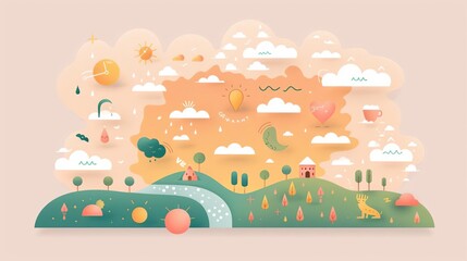 Global climate forecast, temperature and weather patterns, flat design illustration