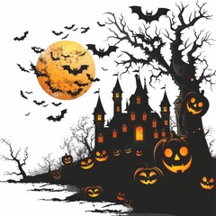 Spooky Halloween night trickortreat on solid white background, single object