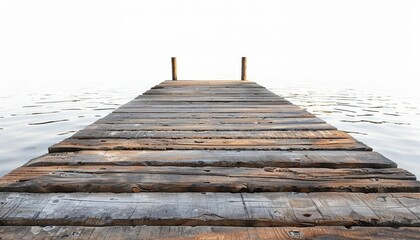 Fototapeta premium A peaceful riverside dock, calming water ambiance, wooden dock surface, isolated on white background