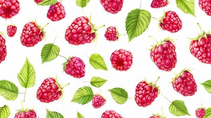 Vector Pattern of Raspberry Fruit and Leaves Pattern in Colorful. Reference of Illustration with White Background. 