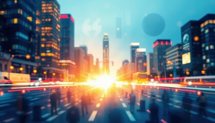 Fototapeta premium Blurred Cityscape with Sunburst.