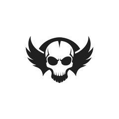 Human Skull with Wings Silhouette Vector
