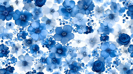 Seamless blue floral pattern with vintage design elements for fabric and wallpaper