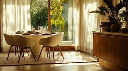 Modern Dining Room with a View and White Chairs