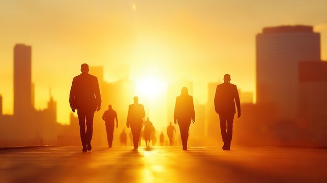 Busy Monday Morning Commute - City Life of People Walking to Work with Copy Space for Text - Powered by Adobe