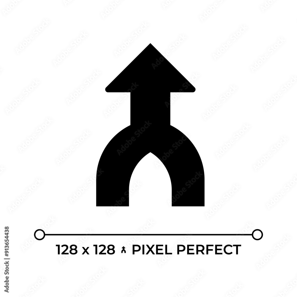 Poster merge arrow black glyph icon. upward arrow. representing unity, convergence or merging paths. joinin