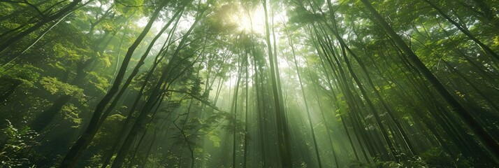 Light streams through the foliage of the trees