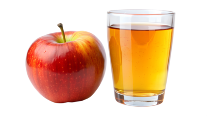 Apple with a glass of Apple juice on a white or transparent background. apple juice.