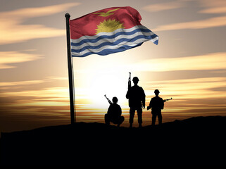 Kiribati Independence Day, Kiribati flag with soldiers. Photo Illustration