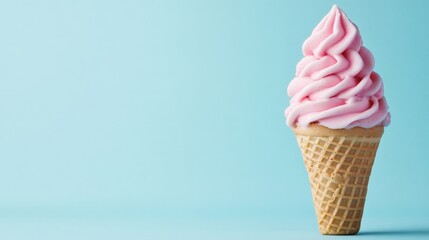 Pink Ice Cream Cone on a Blue Background