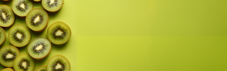 Fototapeta premium A pile of fresh Kiwi fruit form the background, shown from above