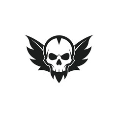 Human Skull with Wings Silhouette Vector