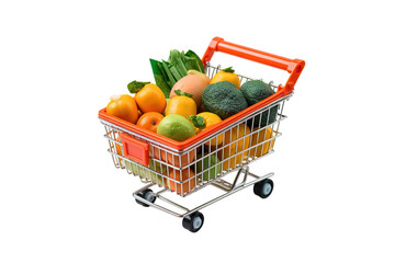 Vibrant Fruit and Vegetable Cart Filled to the Brim at a Local Market in Morning Light on Transparent PNG Background.