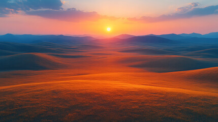 Cloudless sky, golden grasslands, late summer, early autumn, mountains, blue sky, golden hour, dawn, sunset, warm colors, brilliant light, natural beauty wallpaper