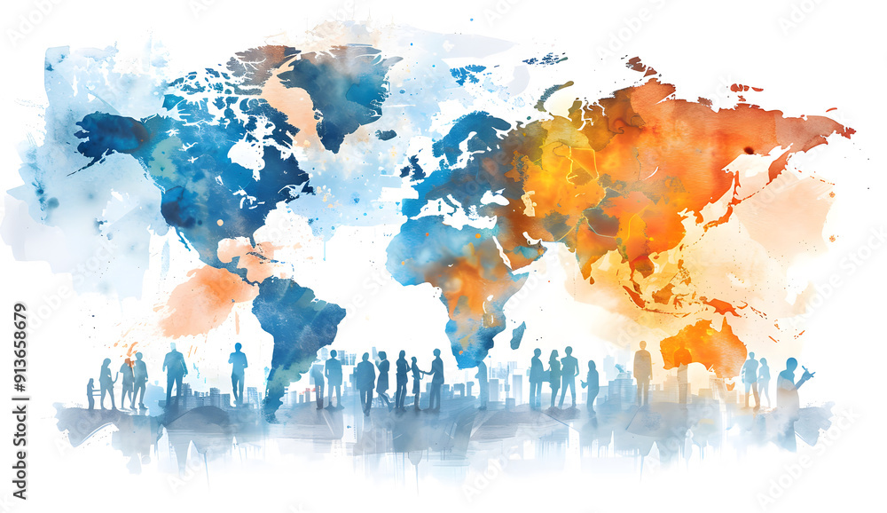 Poster global business structure of networking, illustrate the concept of a worldwide business network with