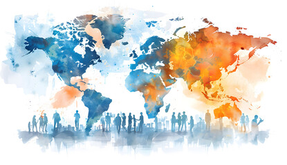 Naklejka premium Global business structure of networking, Illustrate the concept of a worldwide business network with visuals of diverse professionals, international collaboration, and a connected digital world design