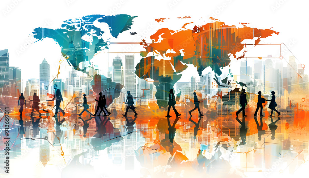 Aufkleber global business structure of networking, illustrate the concept of a worldwide business network with