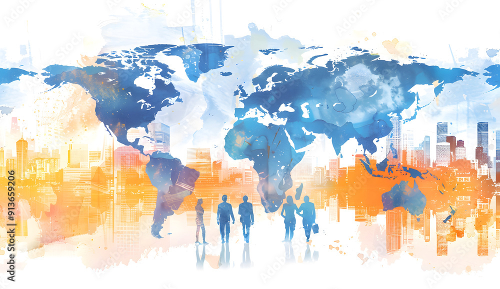 Poster global business structure of networking, illustrate the concept of a worldwide business network with