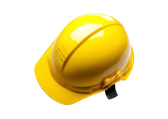 Fototapeta premium A yellow hard hat, a symbol of construction safety, isolated against a white background.