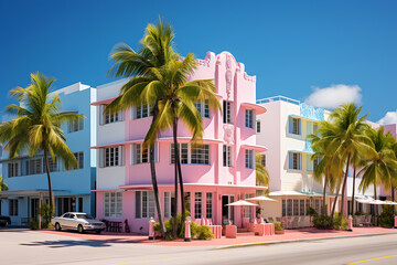 Art deco building and hotels on historic ocean drive 