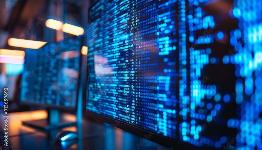 Poster computer screen with code