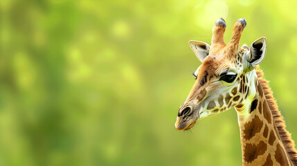 Obraz premium Close up of Giraffe Head Against green Background