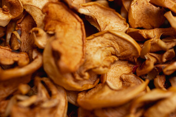 dried apple in slices for cooking, background of apple drying