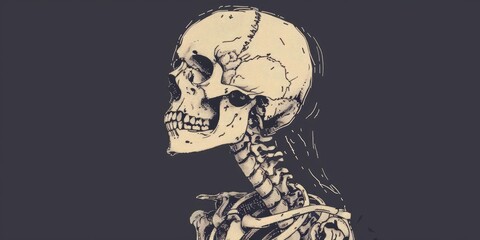 Fototapeta premium A detailed illustration of a human skull and skeleton.