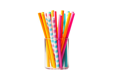 Colorful Reusable Straws in a Clear Glass Jar on a Bright Sunny Day on Transparent PNG Background.