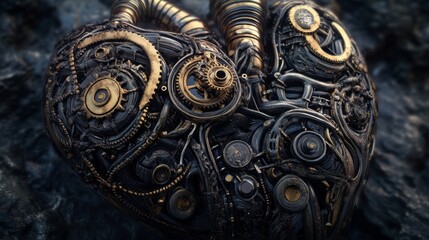 Steampunk 3D Mechanical Heart - Detailed and Intricate Illustration in Steampunk Style