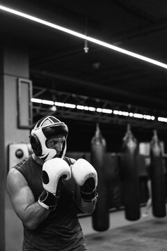 Boxers fighting in boxing training in the gym.