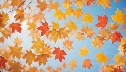 Close-up of vibrant autumn leaves in red, orange, and yellow, highlighting their intricate details and warm hues. A perfect depiction of the fall season's rich colors.