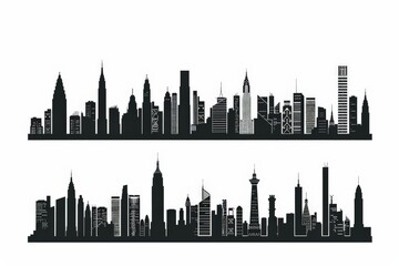 City silhouette skyline icon logo collection. Set of black city silhouette line, Night town skyline illustration on a white background