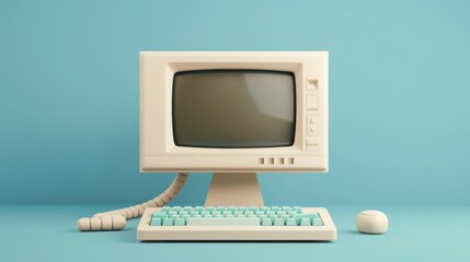 Retro Computer on Blue Background