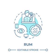 RUM soft blue concept icon. Realtime data, digital services. Web performance. Round shape line illustration. Abstract idea. Graphic design. Easy to use in infographic, presentation