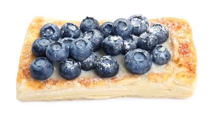 Tasty puff pastry with blueberries isolated on white