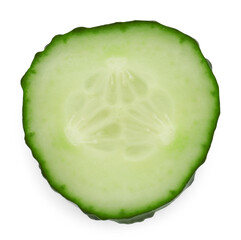 Slice of fresh cucumber isolated on white, top view