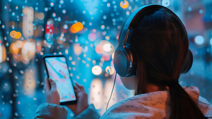Naklejka premium A woman listening to music